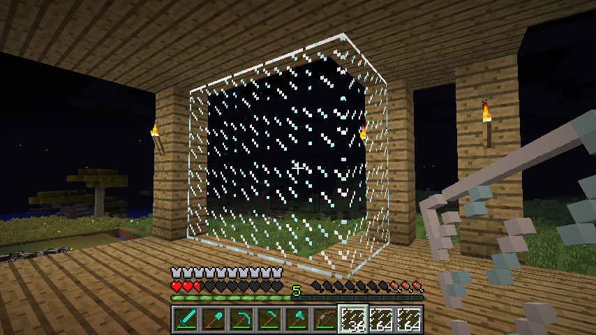 Minecraftowy domek z wstawionym oknem